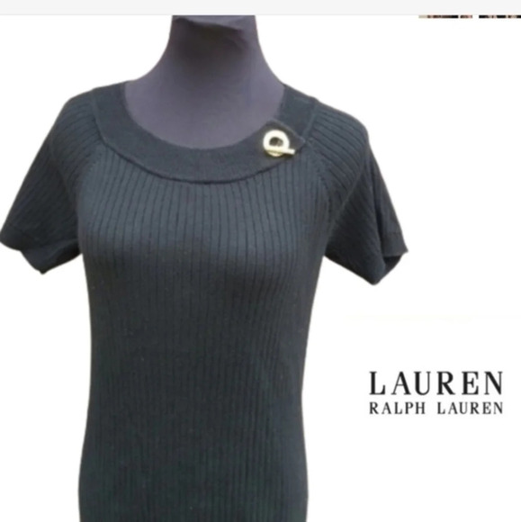Lauren Ralph Lauren black  ribbed‎ tee M - Picture 1 of 7